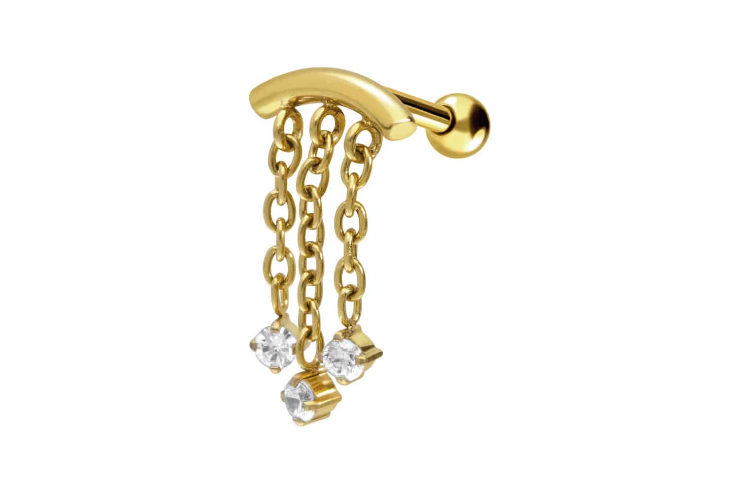 Chirurgenstahl Ohrpiercing BOGEN + 3 KETTEN + 3 KRISTALLE